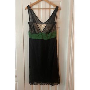Anthropologie black lace dress with green band